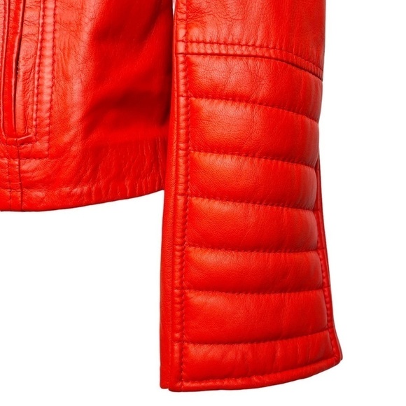 D’ARIENZO Italian Leather Dual Front Zipper Moto Style Jacket Size XL in Orange - Picture 12 of 16